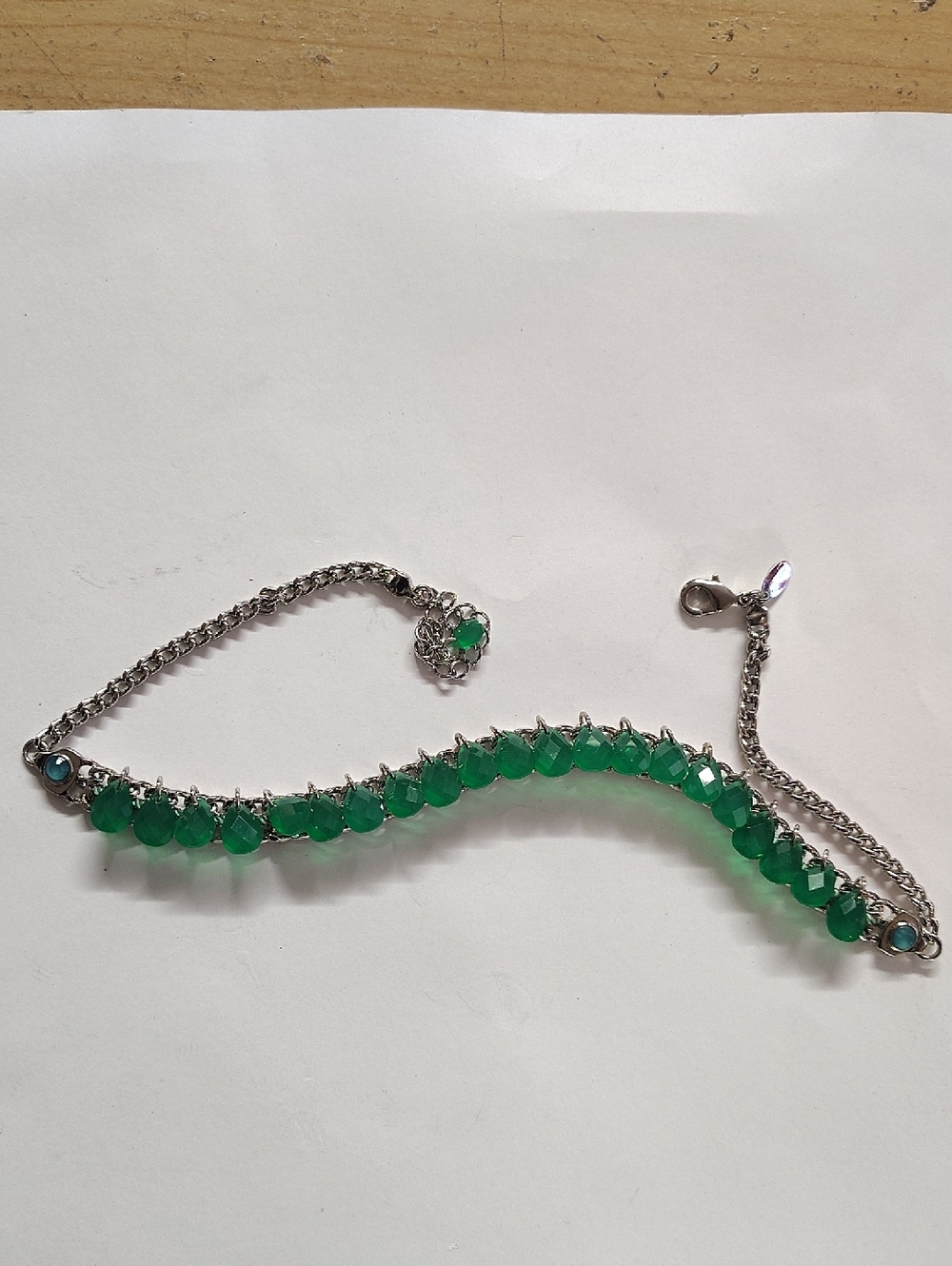 Green Crystal Teardrop Necklace with Silver Chain